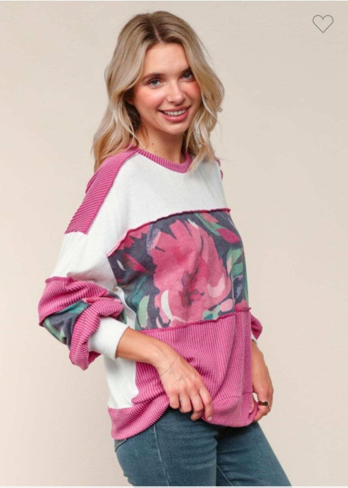 Haptics Floral Colorblock Knit Top