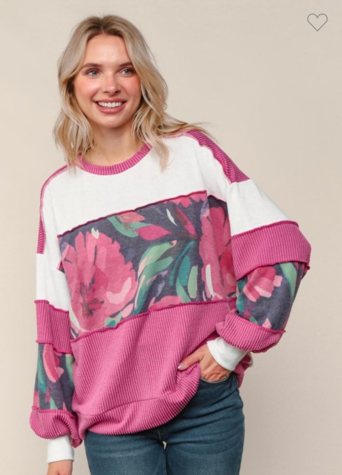Haptics Floral Colorblock Knit Top