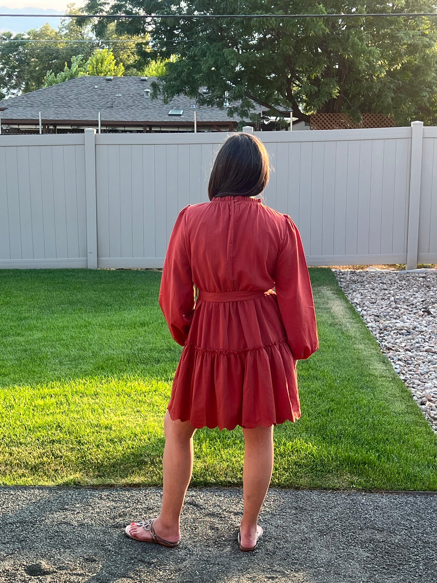 Oddi Embroidered Hemline Tiered Dress