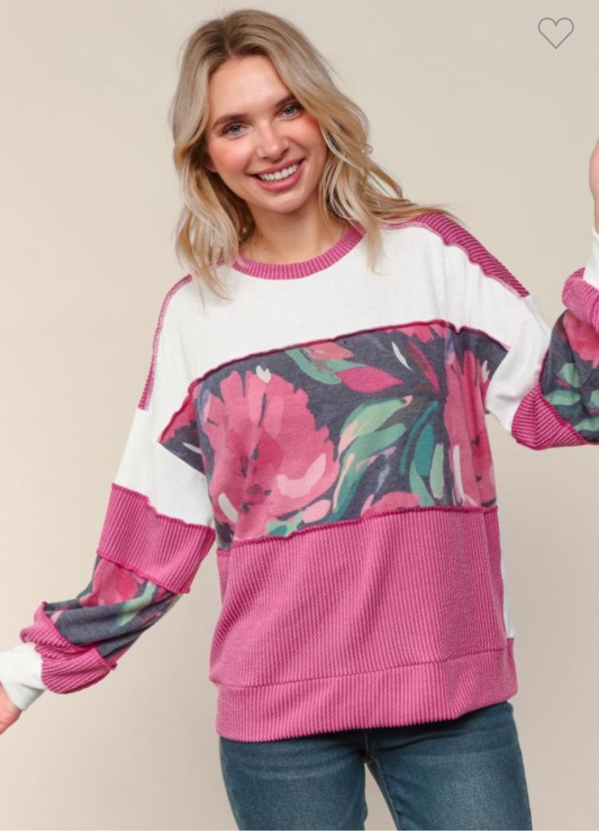Haptics Floral Colorblock Knit Top