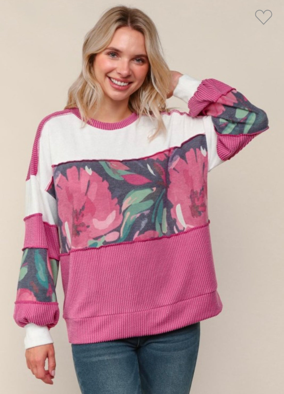 Haptics Floral Colorblock Knit Top