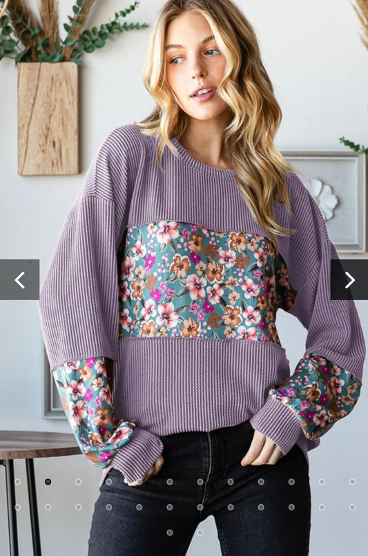 Heimish Long Puff Sleeve Floral Urban Ribbed Shirt