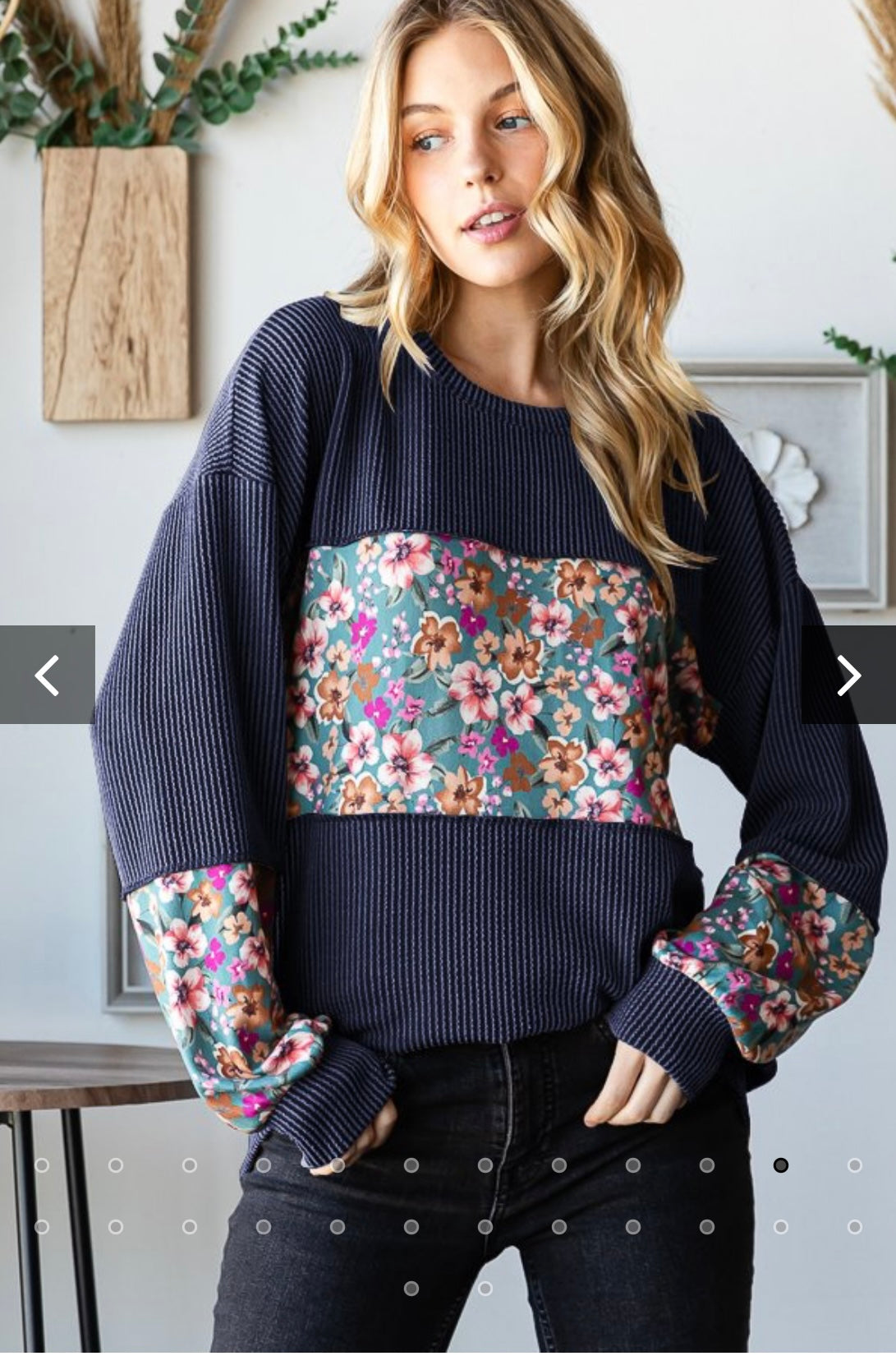 Heimish Long Puff Sleeve Floral Urban Ribbed Shirt