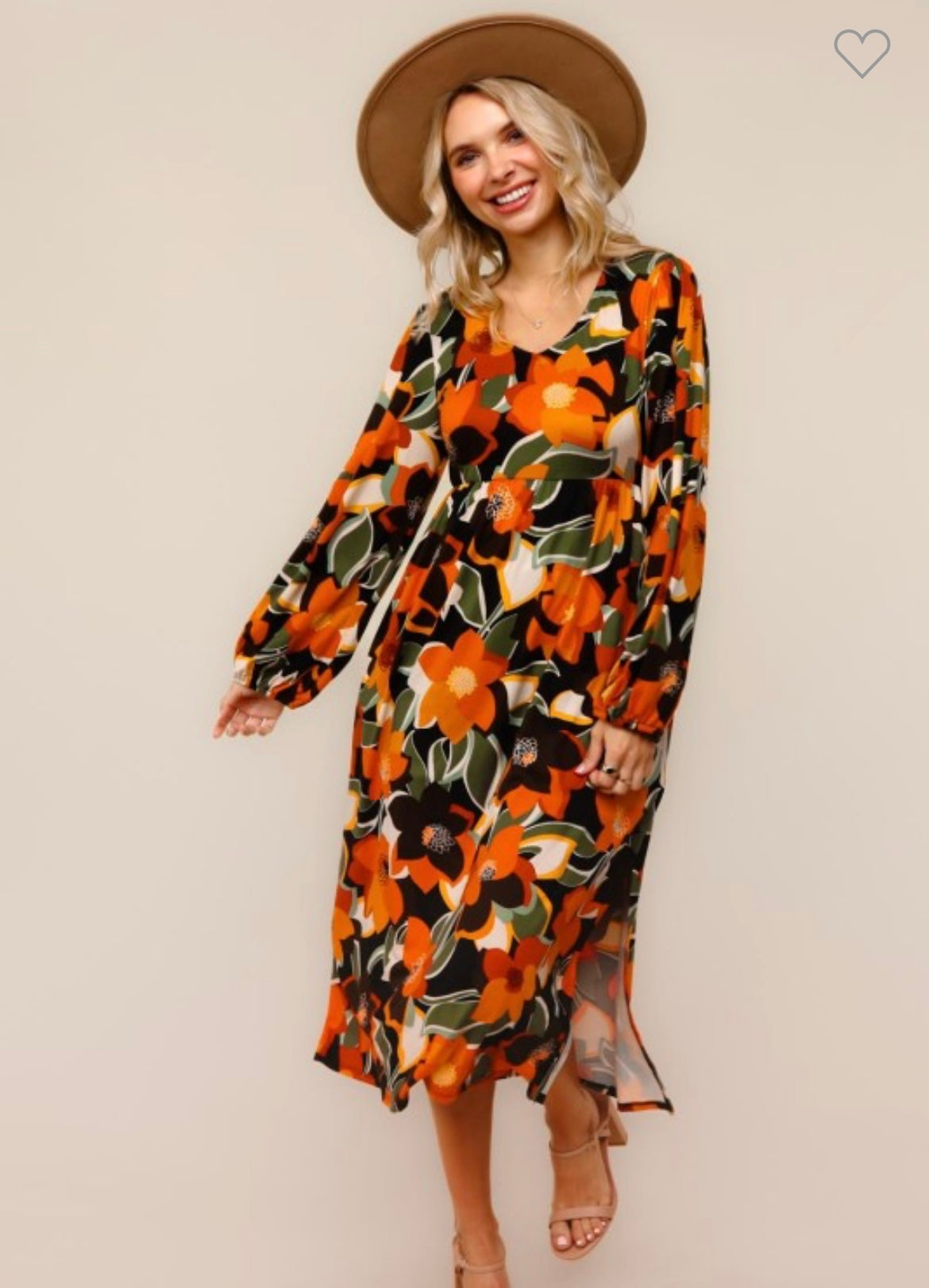Haptics Long Sleeve Fit and Flare Midi Floral Dress