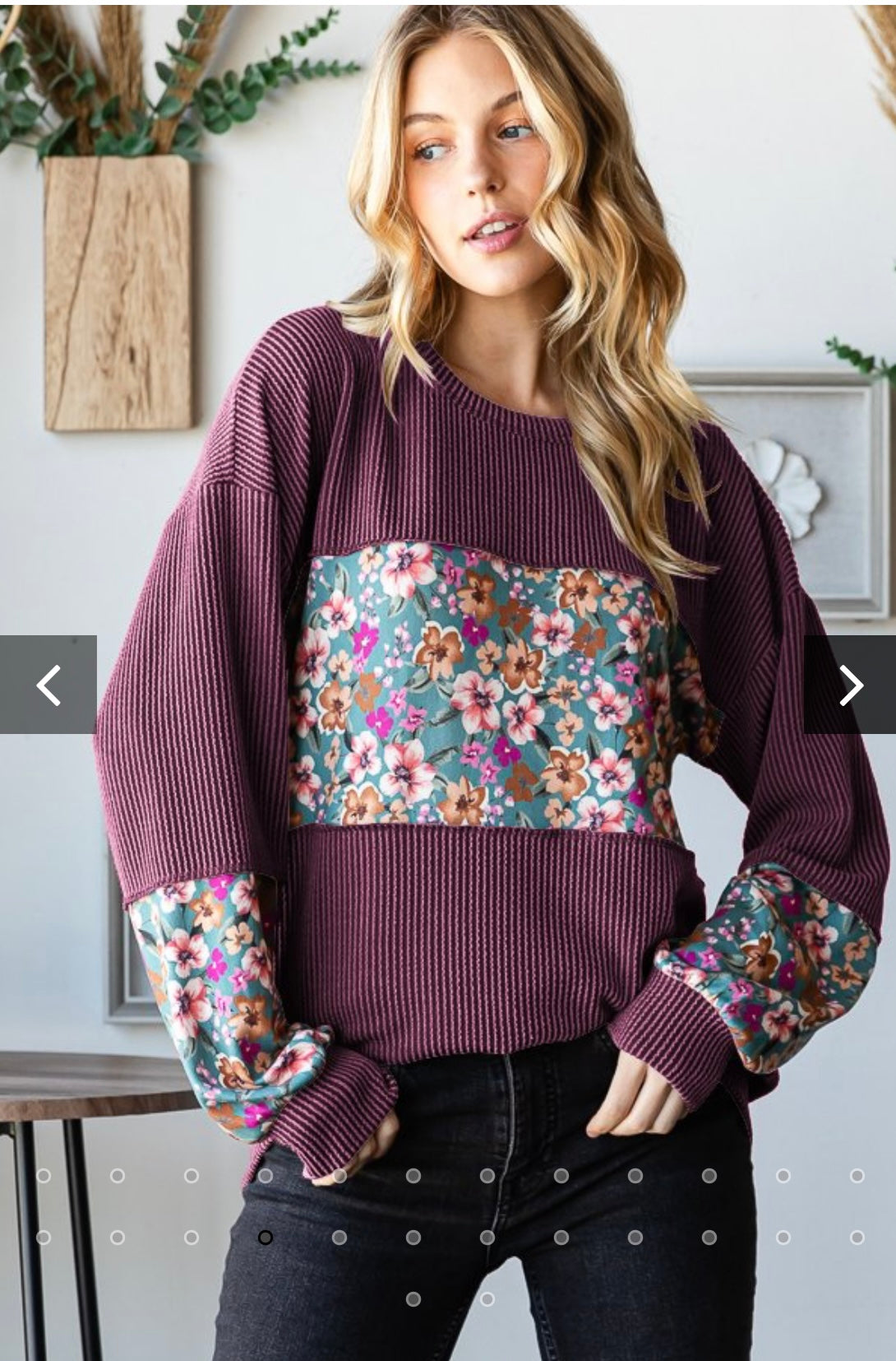 Heimish Long Puff Sleeve Floral Urban Ribbed Shirt