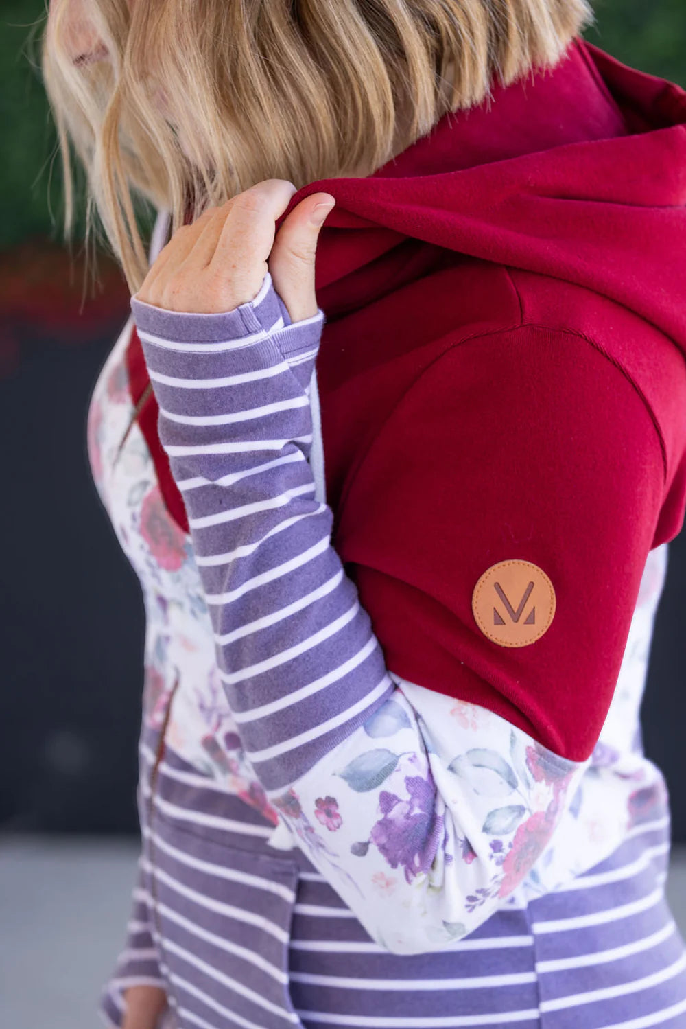 Colorblock Fullzip - Burgundy, Burgundy Bloom, and Plum Stripes