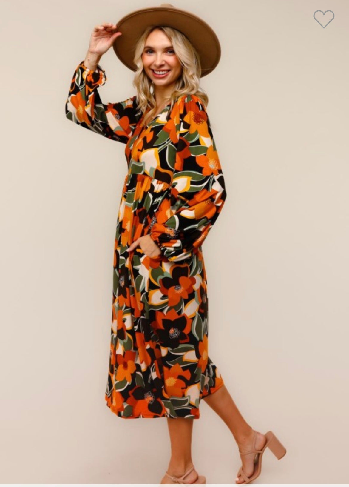 Haptics Long Sleeve Fit and Flare Midi Floral Dress Brooke in Color Haptics Long Sleeve Fit and Flare Midi Floral Dress Brooke in Color
