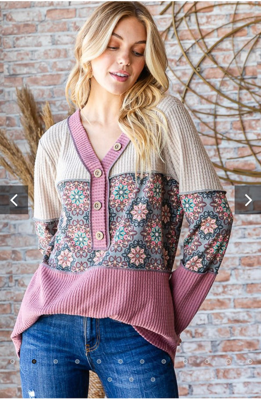Heimish Long Sleeve Geometric Print Top