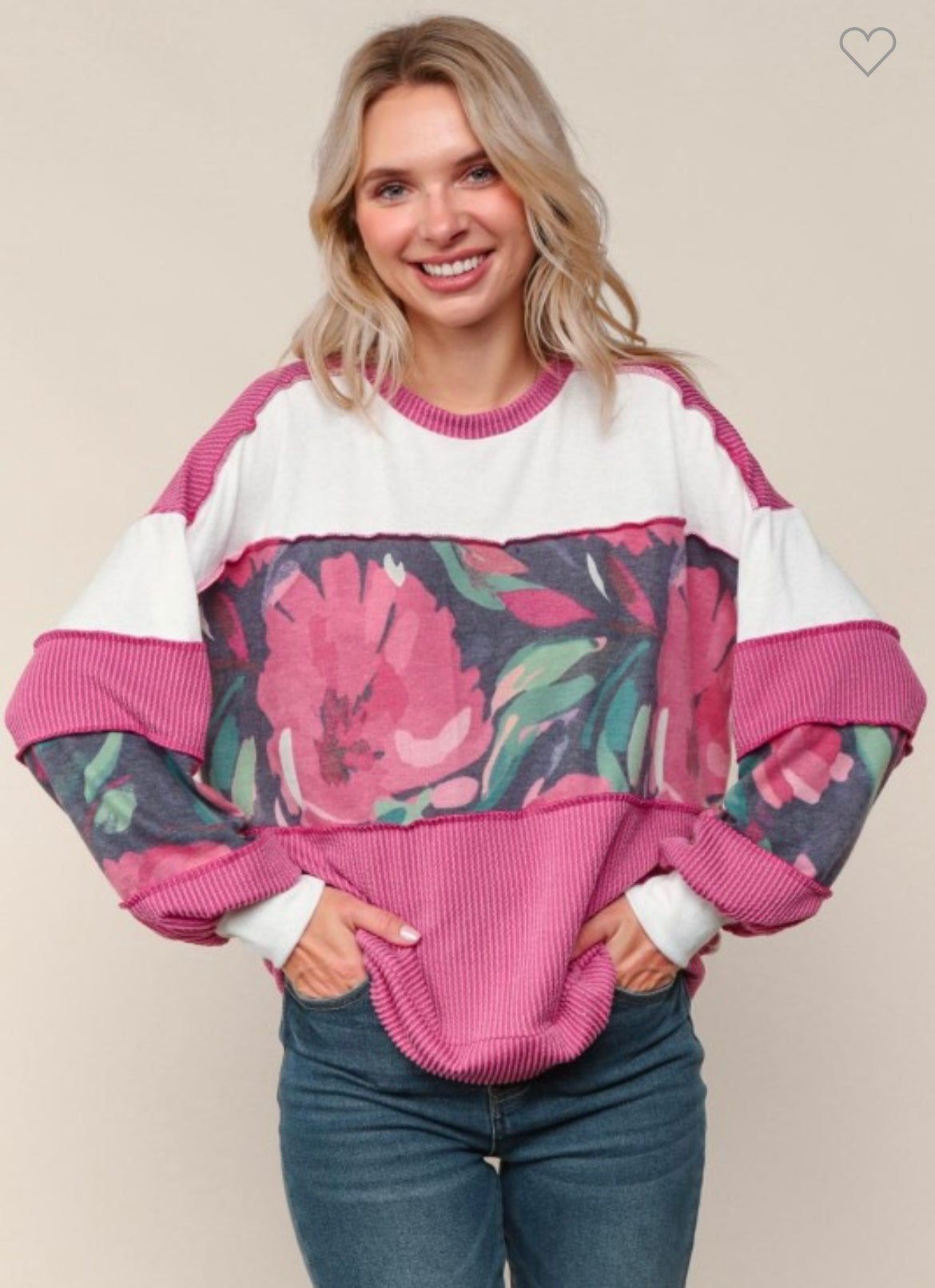 Haptics Floral Colorblock Knit Top
