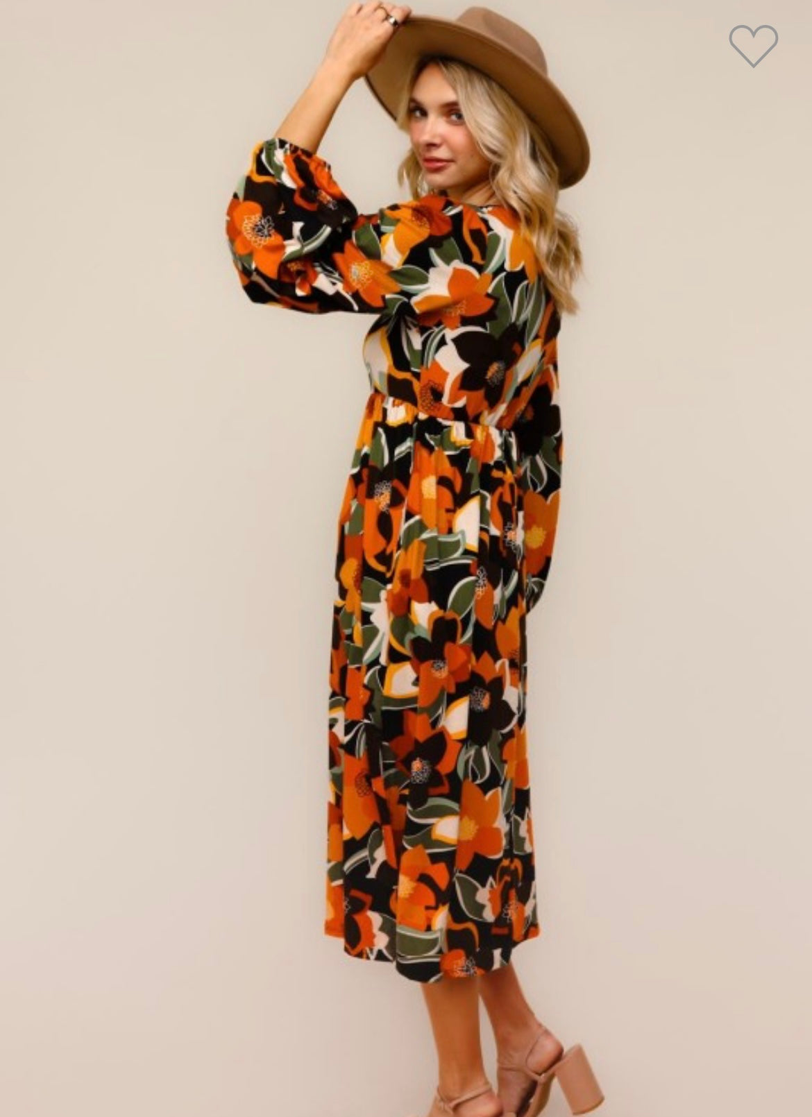 Haptics Long Sleeve Fit and Flare Midi Floral Dress Brooke in Color Haptics Long Sleeve Fit and Flare Midi Floral Dress Brooke in Color