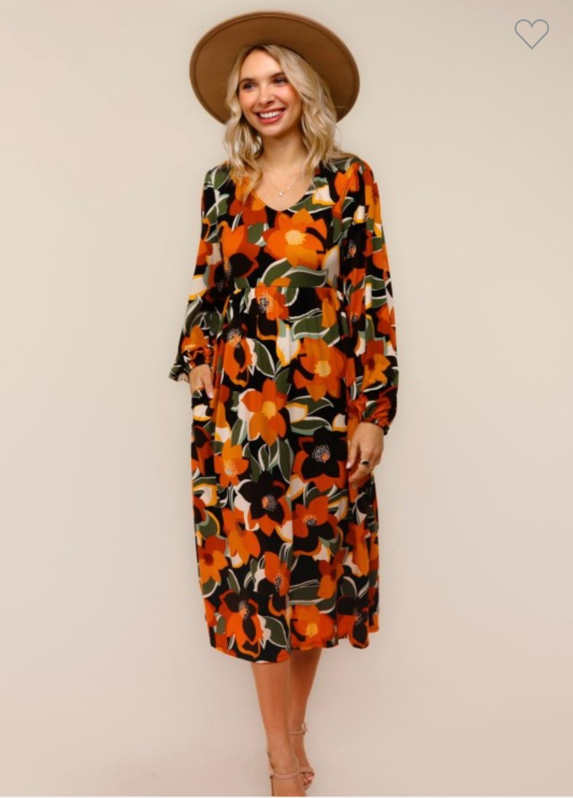 Haptics Long Sleeve Fit and Flare Midi Floral Dress