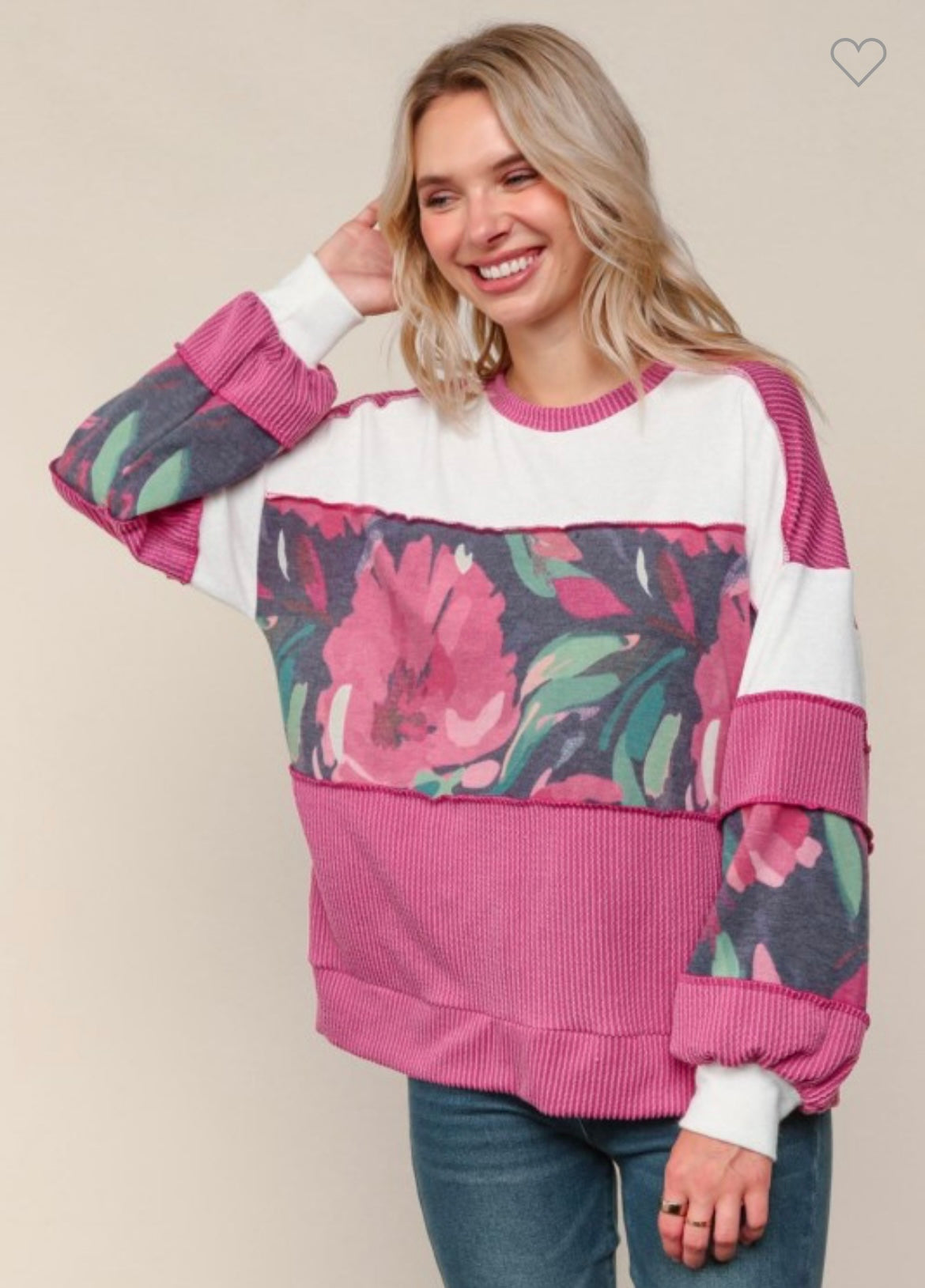Haptics Floral Colorblock Knit Top
