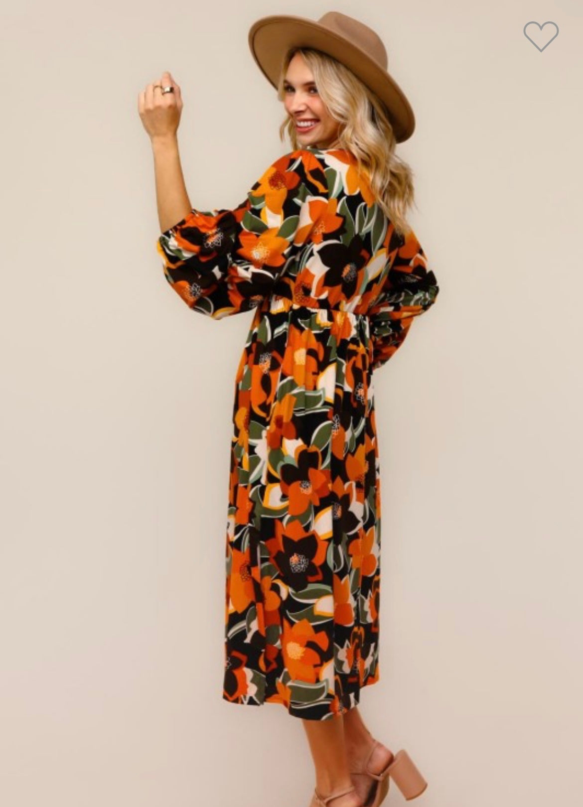 Haptics Long Sleeve Fit and Flare Midi Floral Dress Brooke in Color Haptics Long Sleeve Fit and Flare Midi Floral Dress Brooke in Color