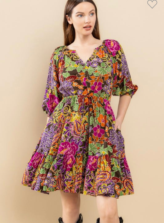 Oddi Floral V-Neck Tiered Dress